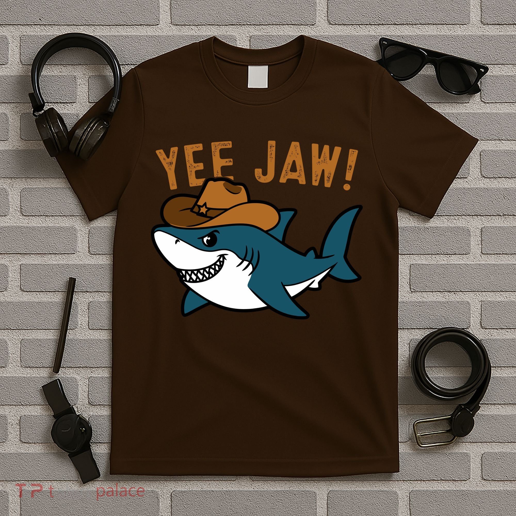 Yee Jaw Cowboy Old Western Shark T-Shirt