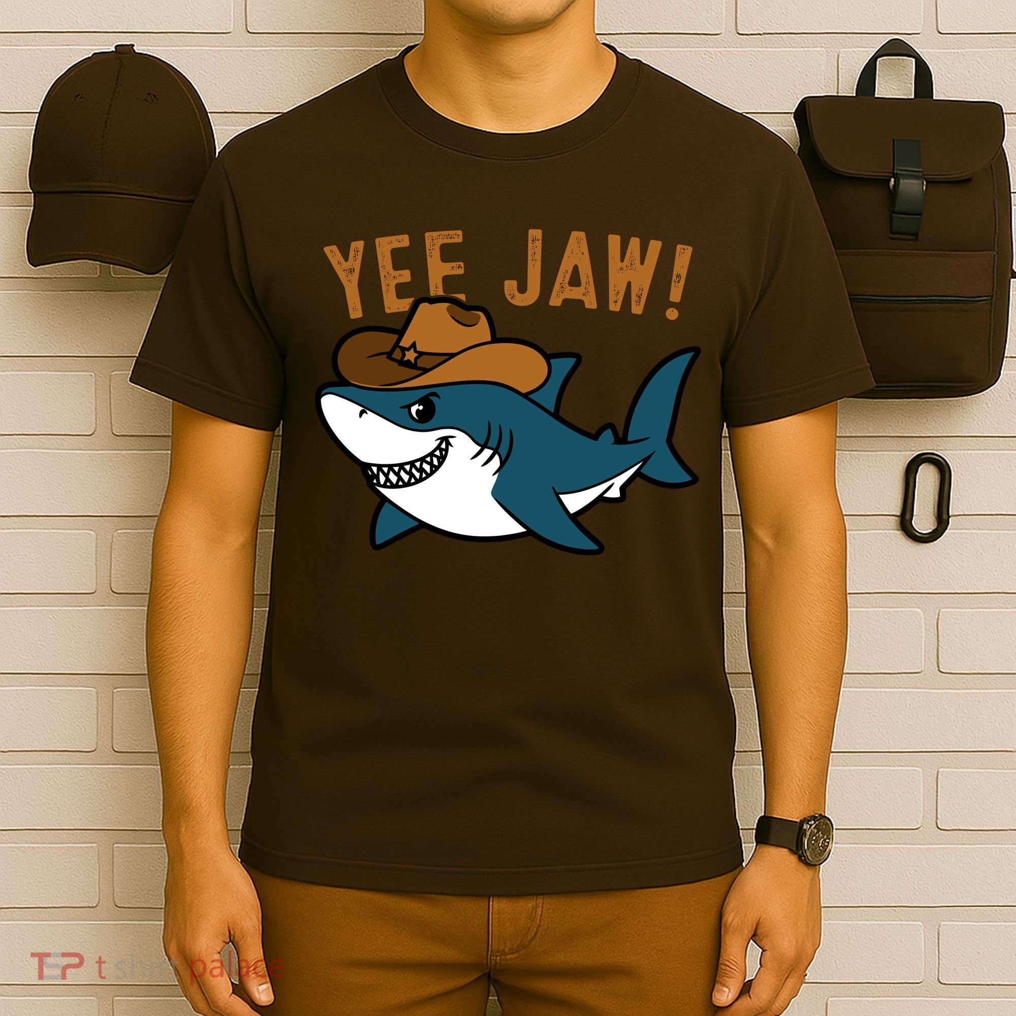Yee Jaw Cowboy Old Western Shark T-Shirt