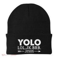 Yolo Lol Jk Brb Jesus Arrow Funny Christian Meme Beanie thumb 0