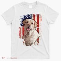 Yellow Labrador Labs Patriotic American Flag Dog 4th Of July T-Shirt thumb 0