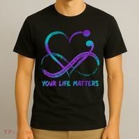 Your Life Matters Suicide Prevention Awareness Infinity Heart T-Shirt thumb 3