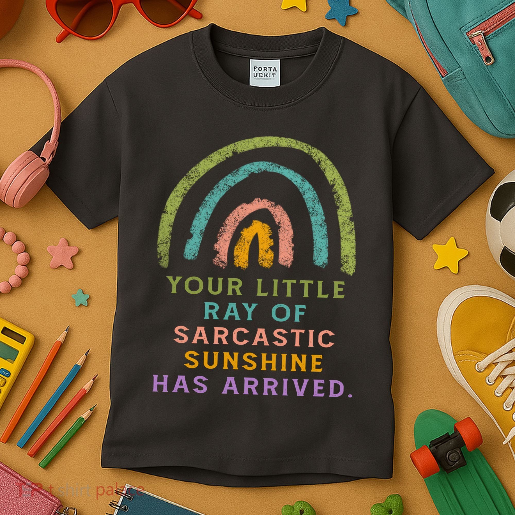 Your Little Ray Of Sarcastic Sunshine Has Arrived Rainbow Funny Kids T-Shirt