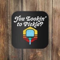 You Lookin To Pickle Pickleball Retro 80s Coaster thumb 0