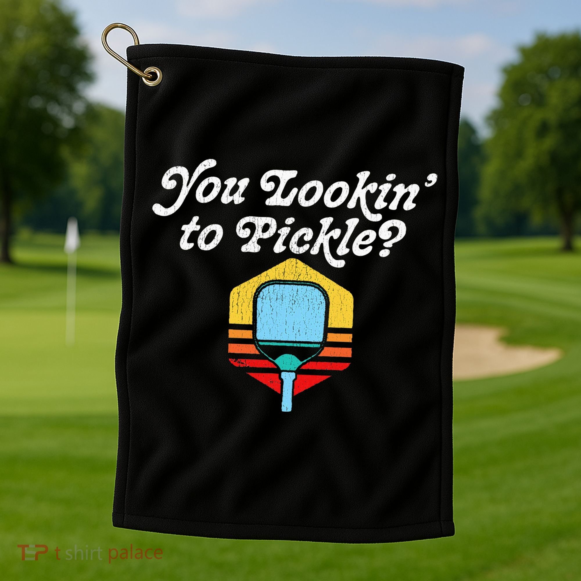 You Lookin To Pickle Pickleball Retro 80s Golf Towel