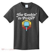 You Lookin To Pickle Pickleball Retro 80s Kids T-Shirt thumb 0