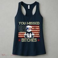 You Missed B!!Ches Donald Trump Middle Finger Usa Flag Women's Tank Top thumb 3