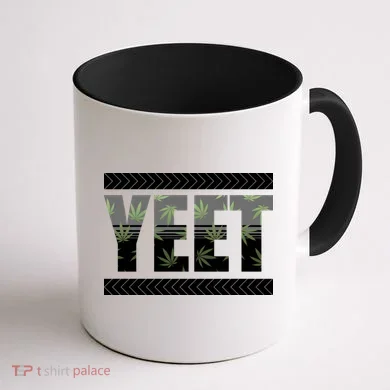 Yeet Meme Cannabis Leaf Pattern Coffee Mug back