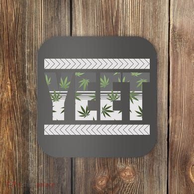 Yeet Meme Cannabis Leaf Pattern Coaster