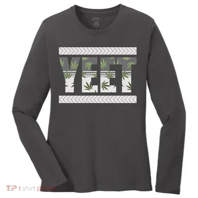 Yeet Meme Cannabis Leaf Pattern Women's Long Sleeve Shirt
