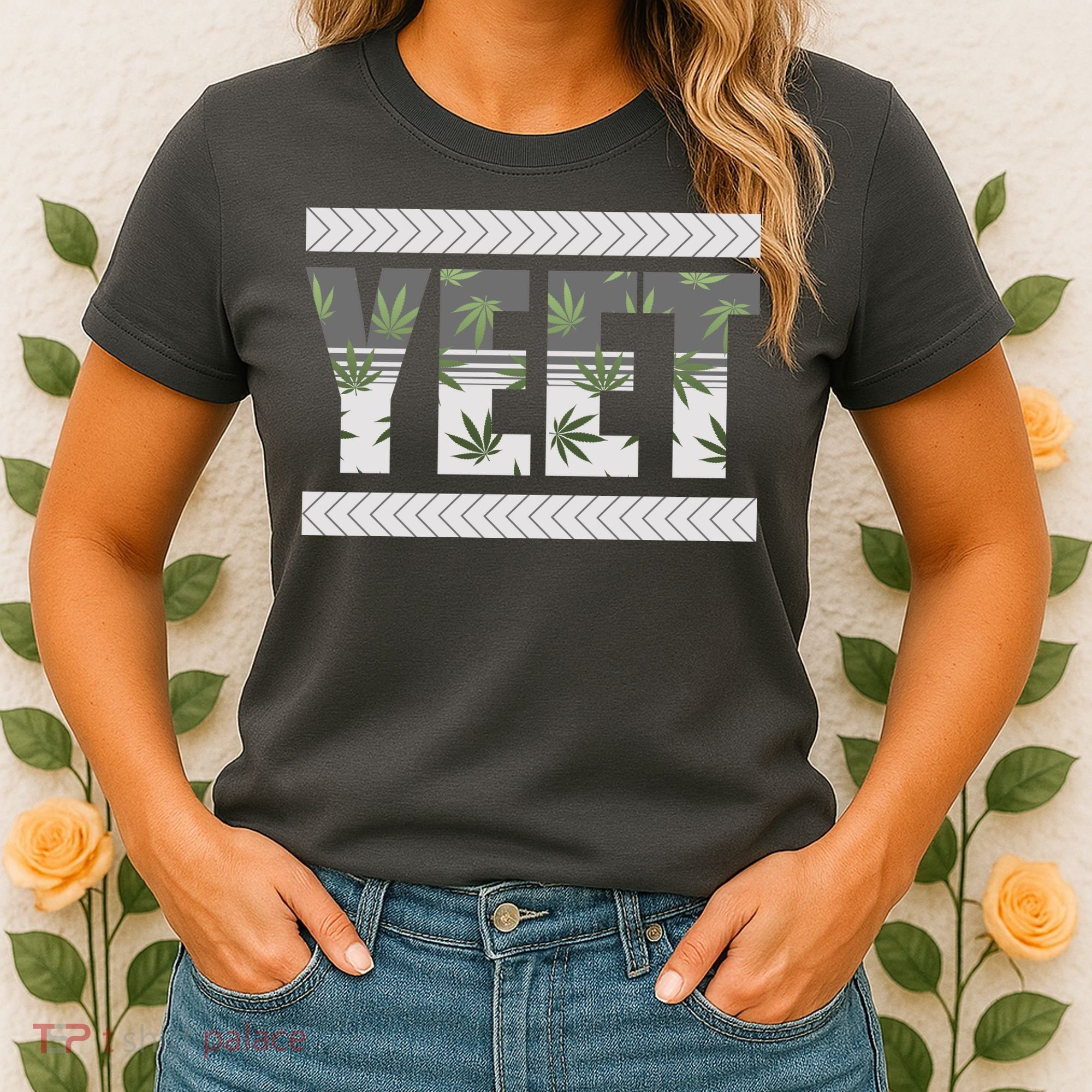 Yeet Meme Cannabis Leaf Pattern Women's T-Shirt