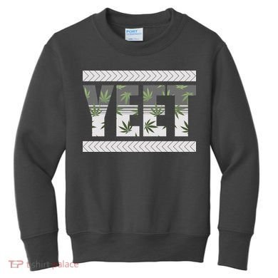 Yeet Meme Cannabis Leaf Pattern Kids Sweatshirt