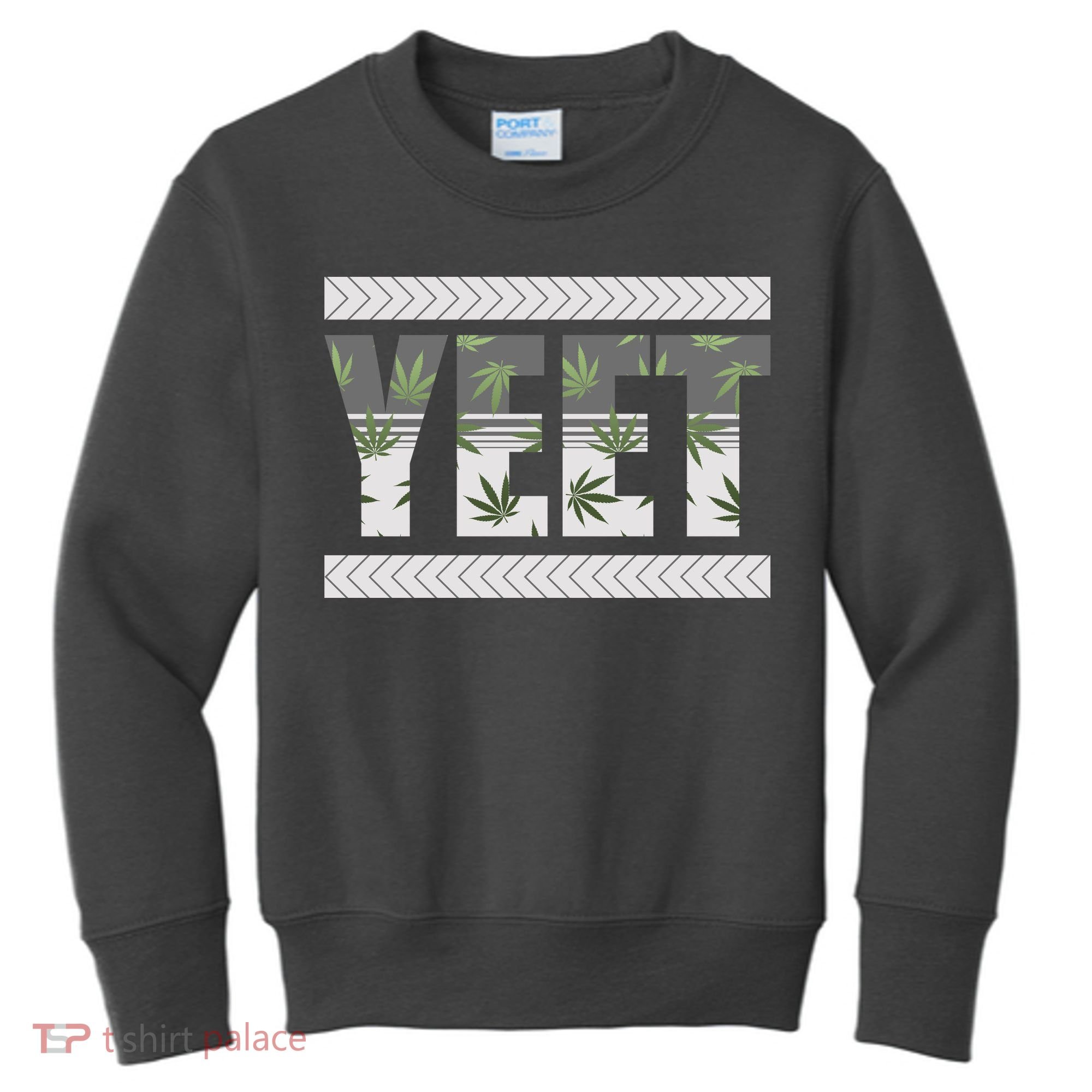 Yeet Meme Cannabis Leaf Pattern Kids Sweatshirt