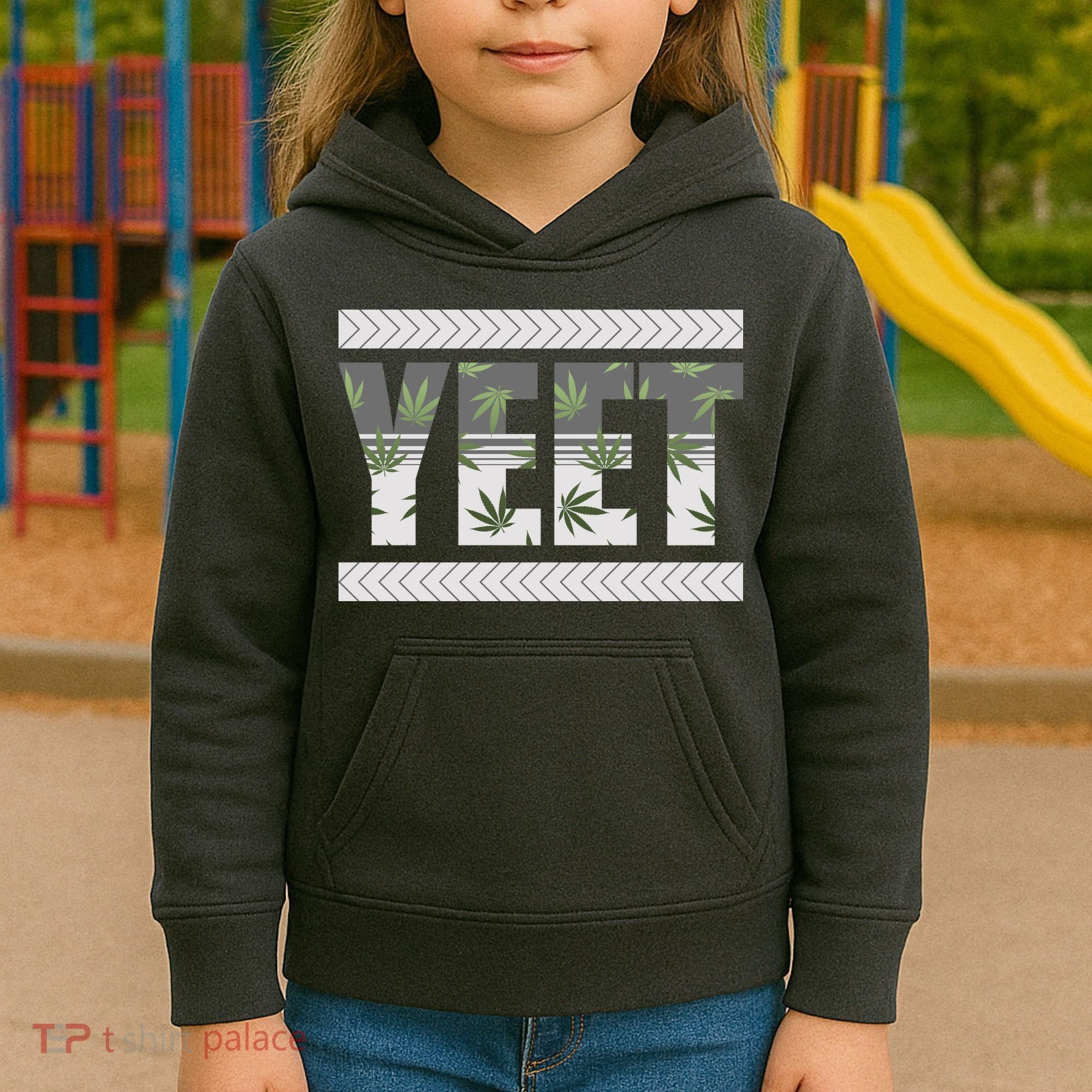 Yeet Meme Cannabis Leaf Pattern Kids Hoodie