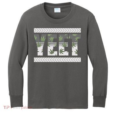 Yeet Meme Cannabis Leaf Pattern Kids Long Sleeve Shirt