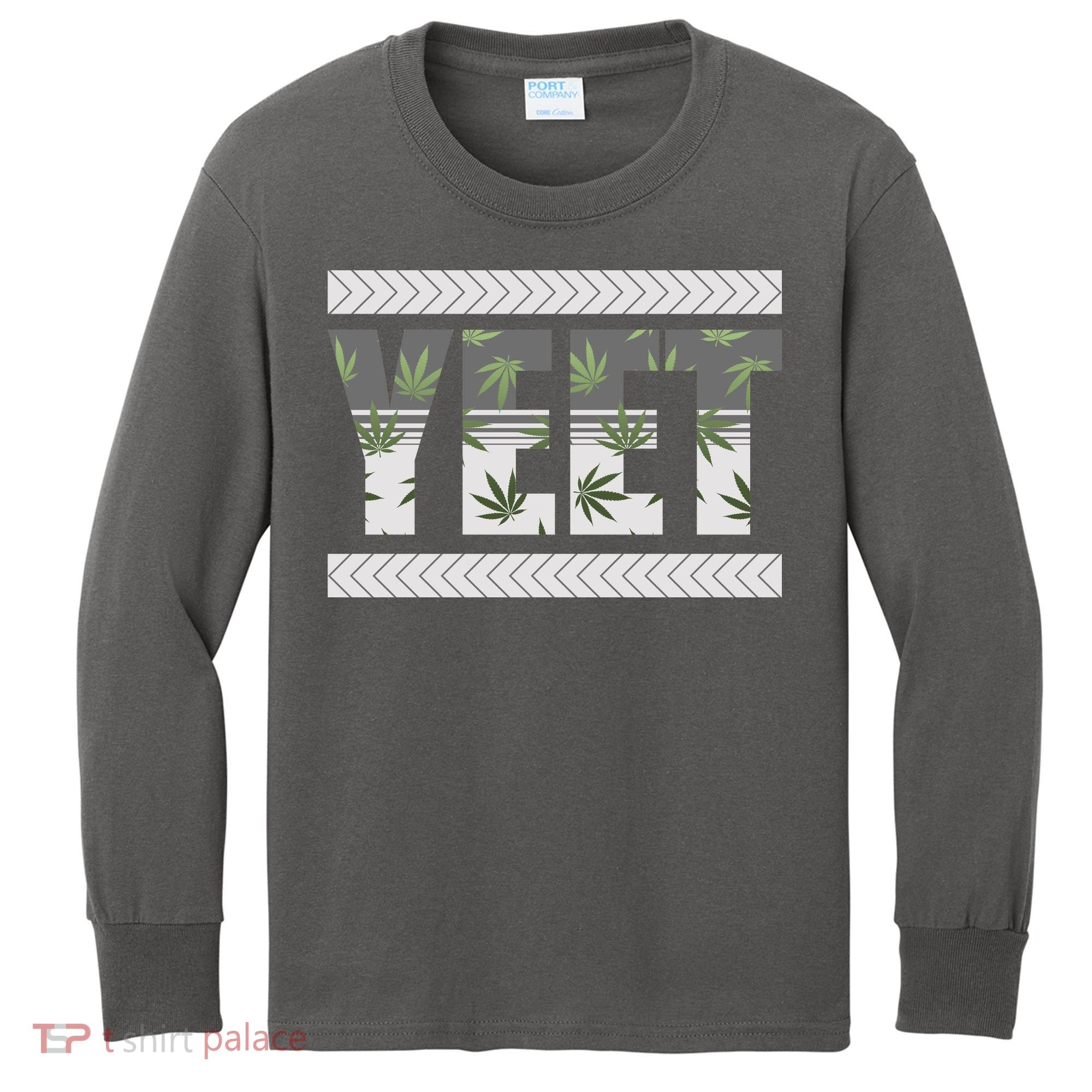 Yeet Meme Cannabis Leaf Pattern Kids Long Sleeve Shirt
