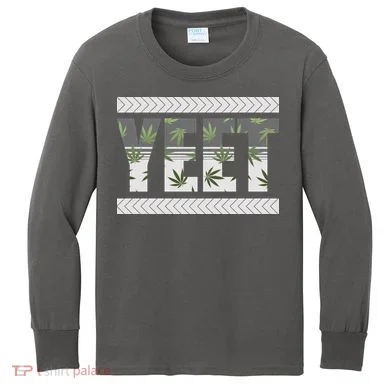 Yeet Meme Cannabis Leaf Pattern Kids Long Sleeve Shirt