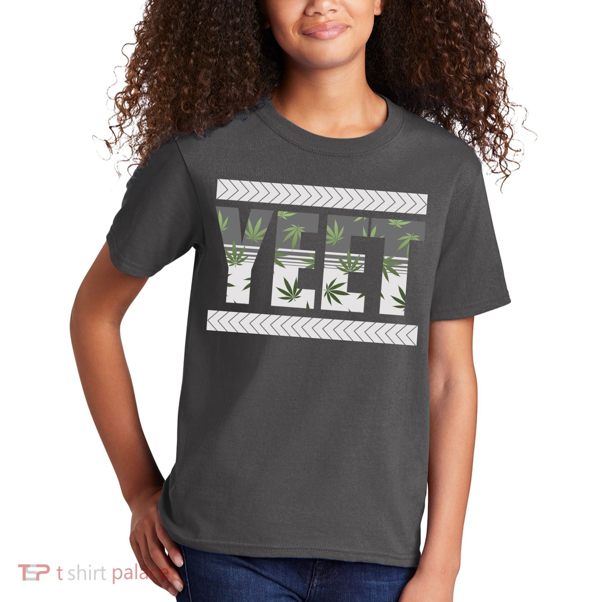 Yeet Meme Cannabis Leaf Pattern Kids T-Shirt