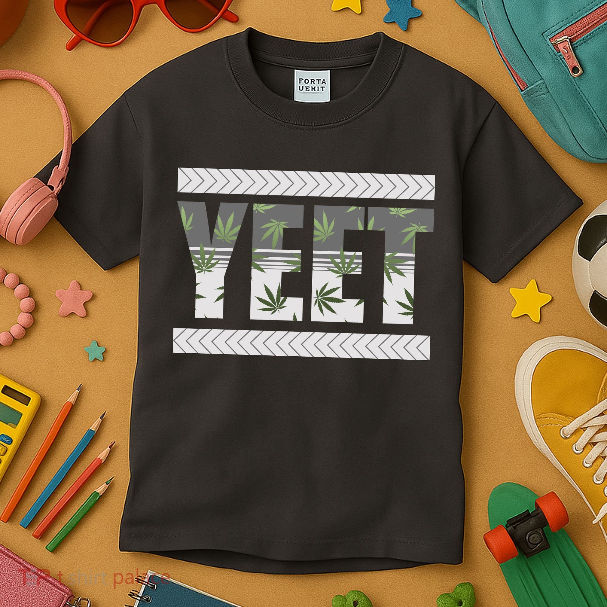 Yeet Meme Cannabis Leaf Pattern Kids T-Shirt