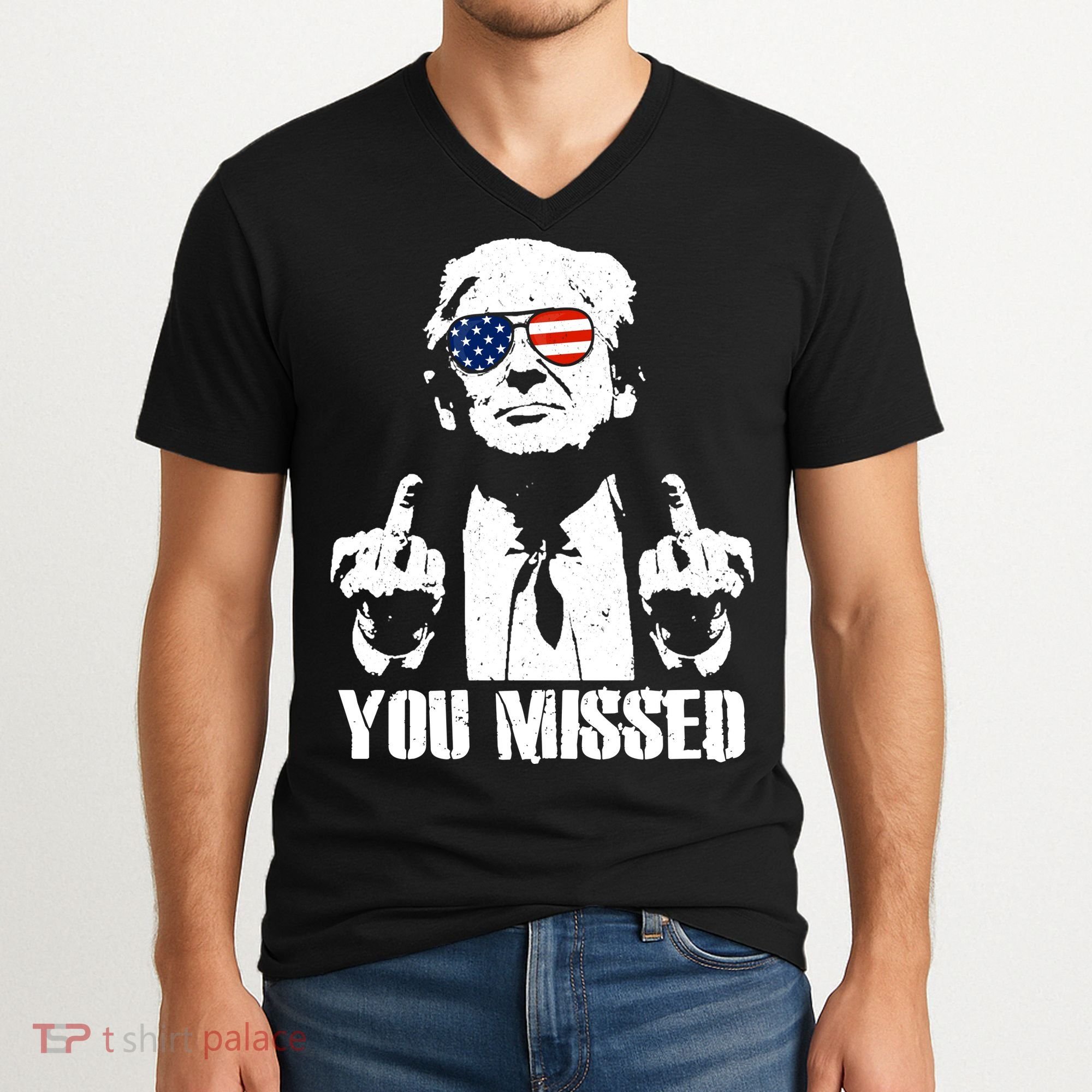 You Missed Finger Trump 2024 Take America Back Pennsylvania Rally V-Neck T-Shirt