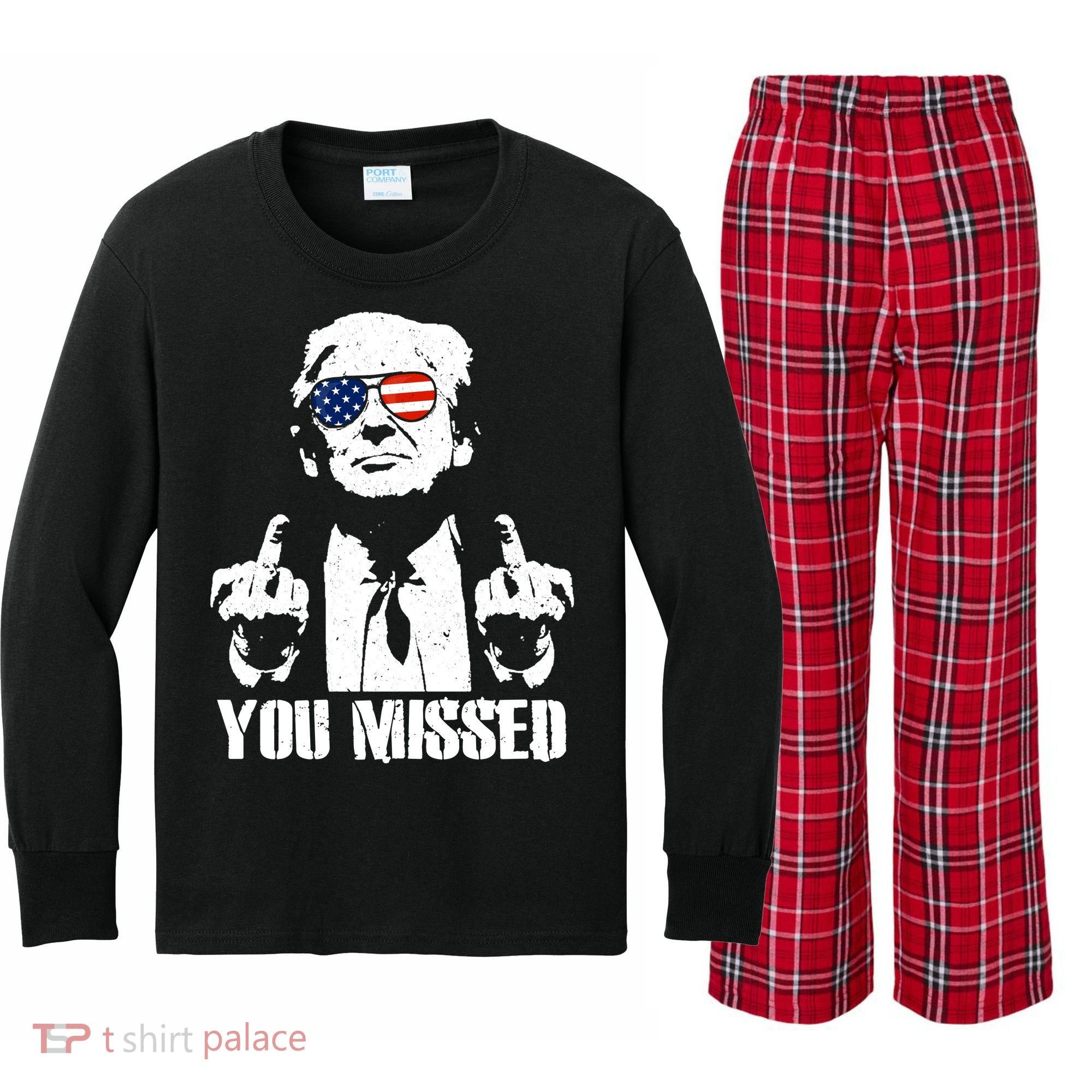 You Missed Finger Trump 2024 Take America Back Pennsylvania Rally Kids Long Sleeve Plaid Pajama Set