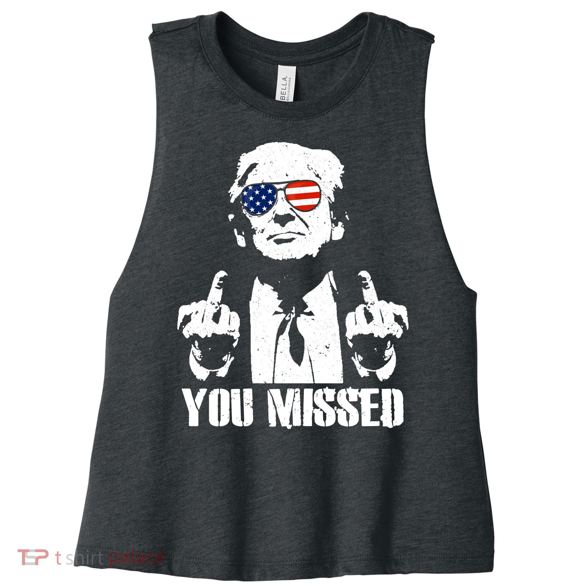 You Missed Finger Trump 2024 Take America Back Pennsylvania Rally Women's Racerback Cropped Tank