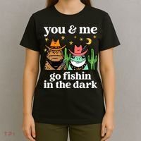 You & Me Go Fishin In The Dark Country Frogs Quote T-Shirt thumb 4
