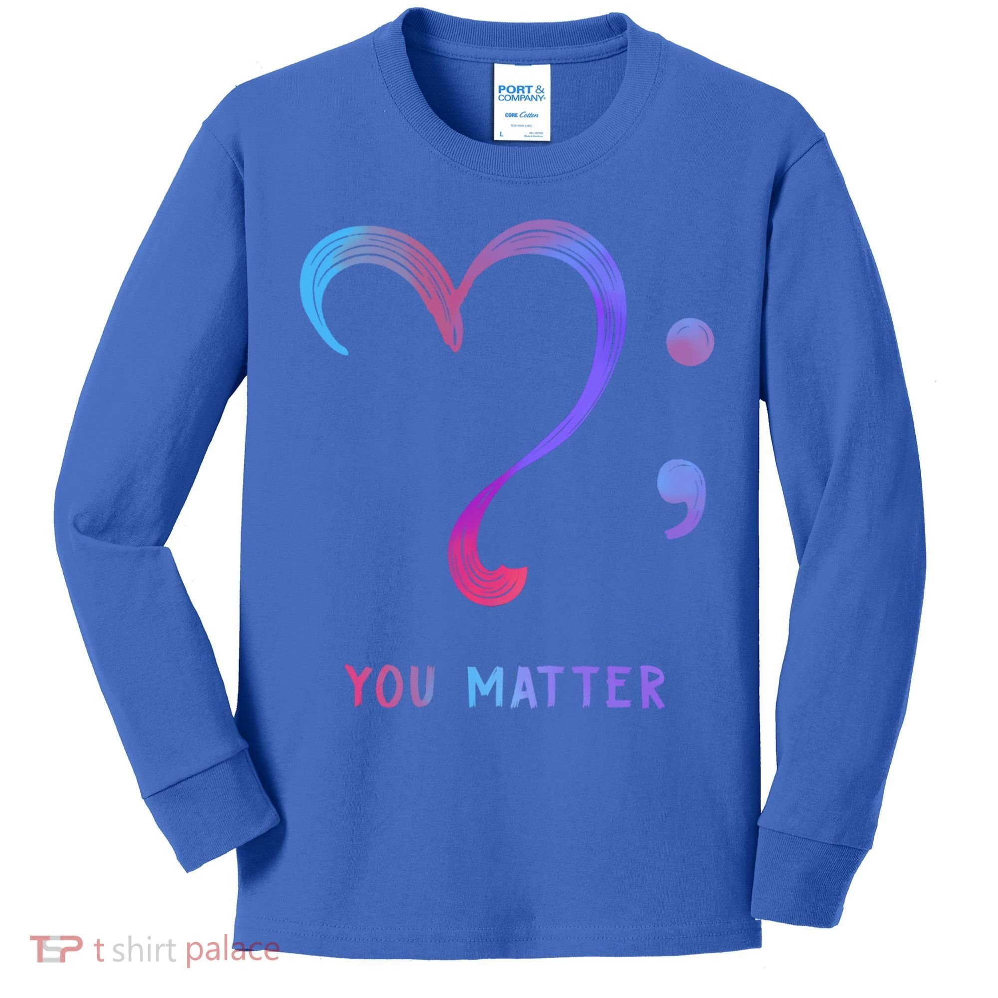 You Matter Heart And Semicolon Suicide Prevention Gift Kids Long Sleeve Shirt