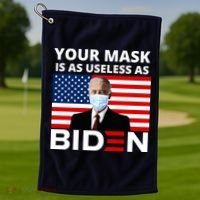 Your Mask Is As Useless As Biden Funny Golf Towel thumb 1