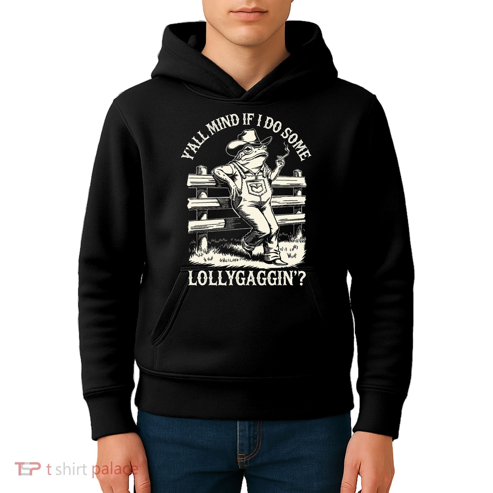 Yall Mind If I Do Some Lollygagging Cowboy Western Frog Kids Hoodie