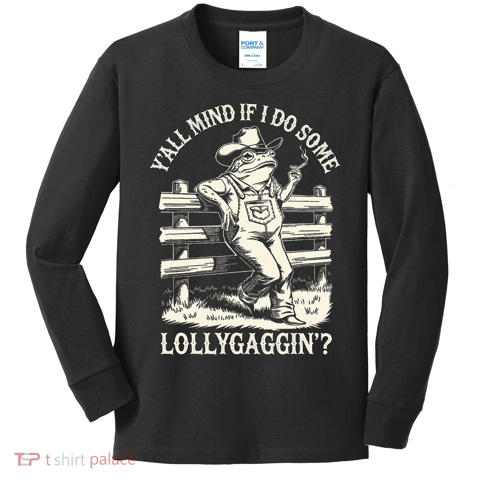 Yall Mind If I Do Some Lollygagging Cowboy Western Frog Kids Long Sleeve Shirt
