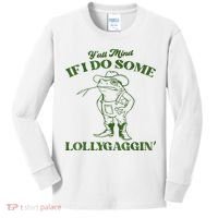 YAll Mind If I Do Some Lollygagging Cowboy Frog Kids Long Sleeve Shirt thumb 0