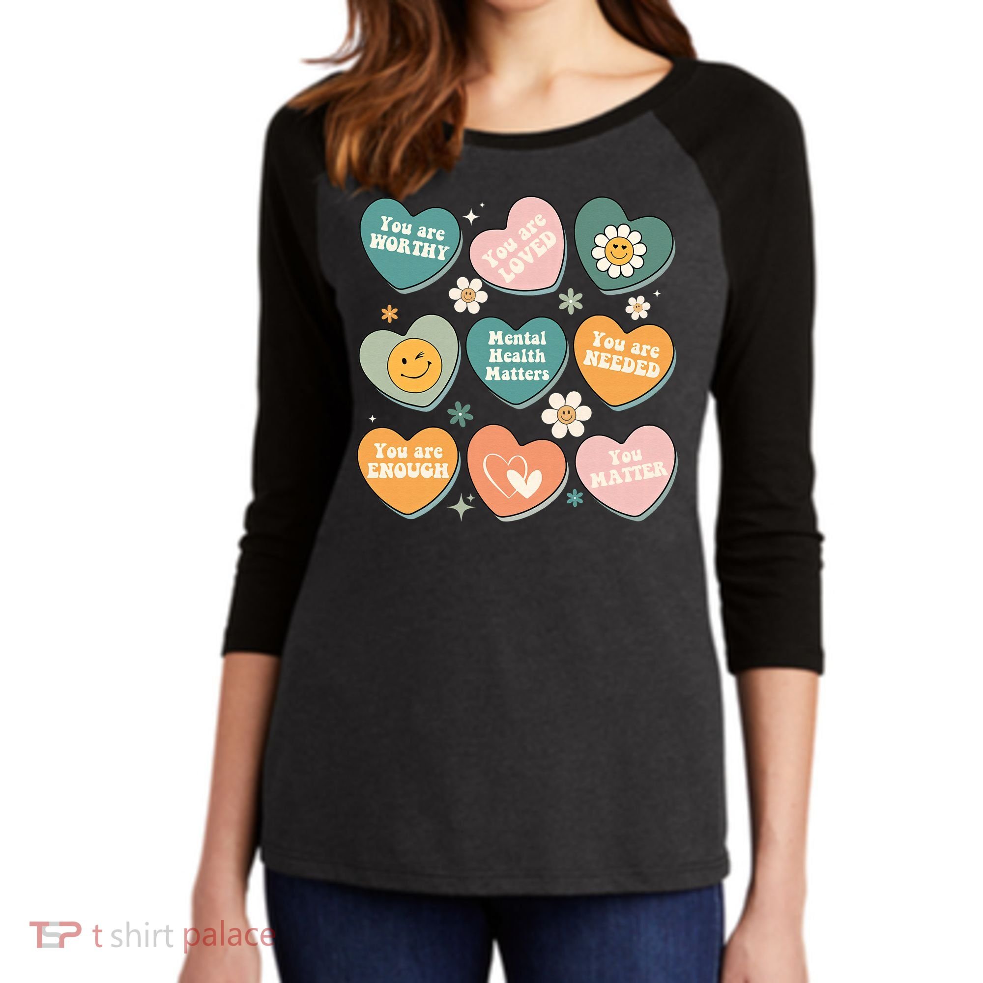 You Matter Kindness Be Kind Groovy Mental Health Matters Women's Tri-Blend 3/4-Sleeve Raglan Shirt