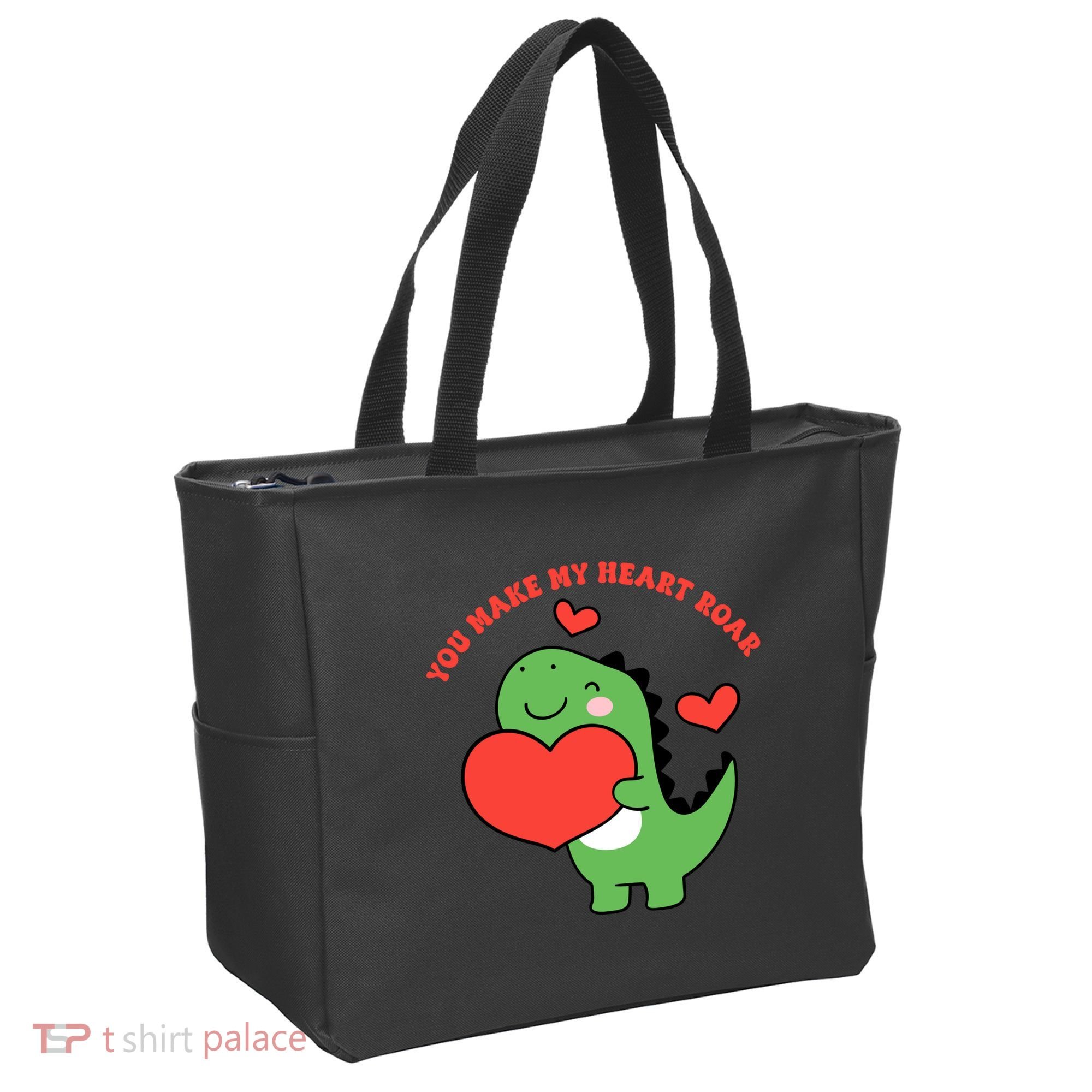 You Make My Heart Roar Valentines Day Cute Dinosaur Tote Bag