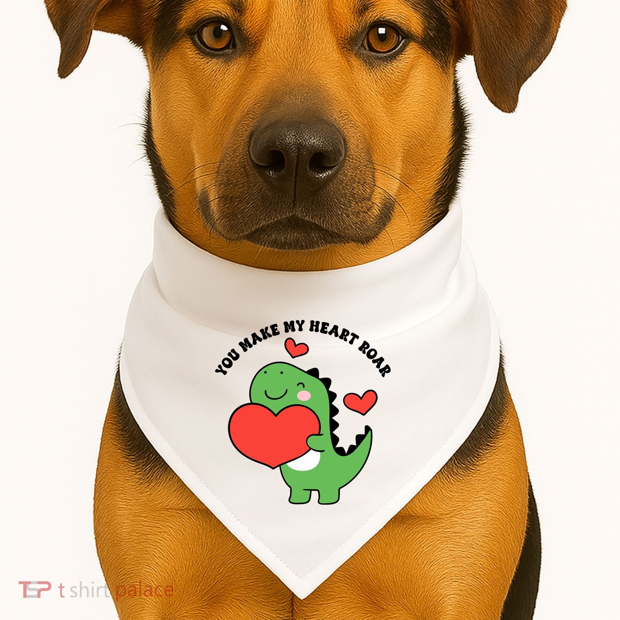 You Make My Heart Roar Valentines Day Cute Dinosaur USA-Made Doggie Bandana