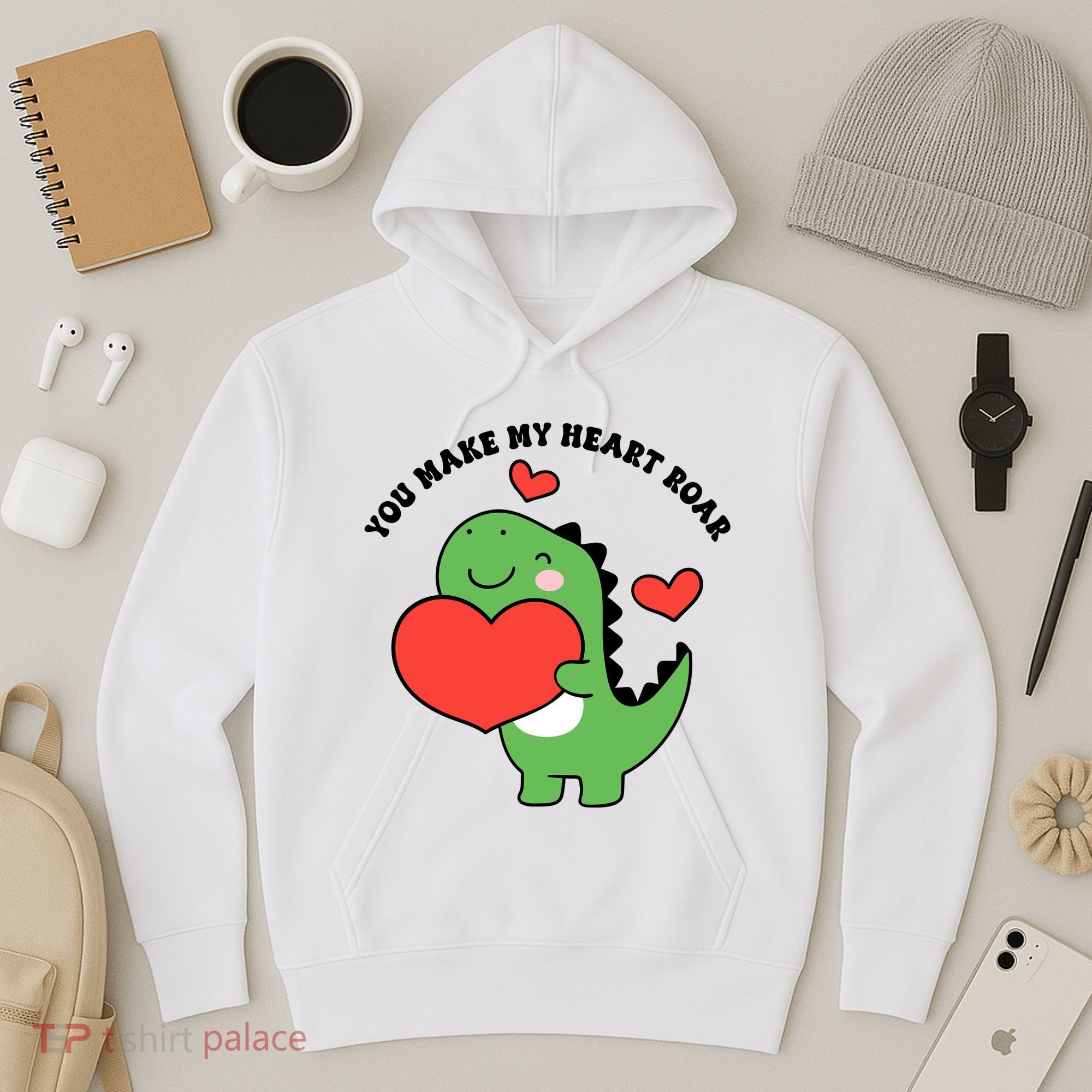 You Make My Heart Roar Valentines Day Cute Dinosaur Hoodie