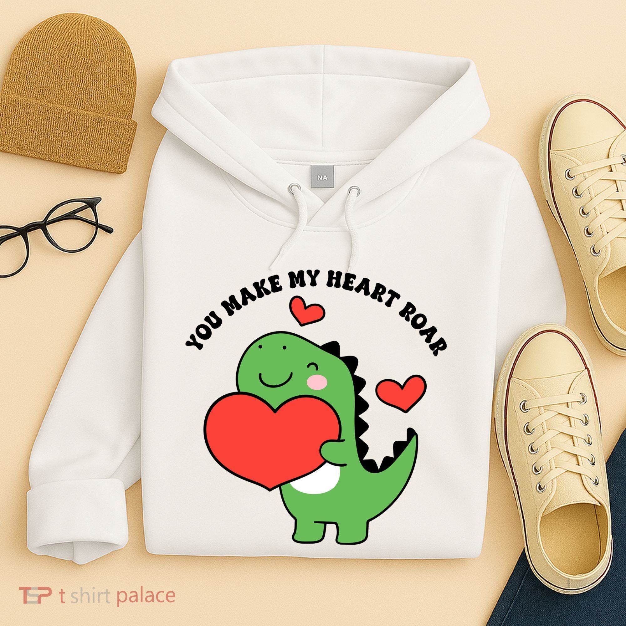 You Make My Heart Roar Valentines Day Cute Dinosaur Hoodie