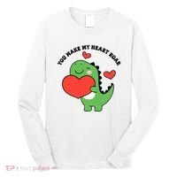 You Make My Heart Roar Valentines Day Cute Dinosaur Long Sleeve Shirt thumb 0