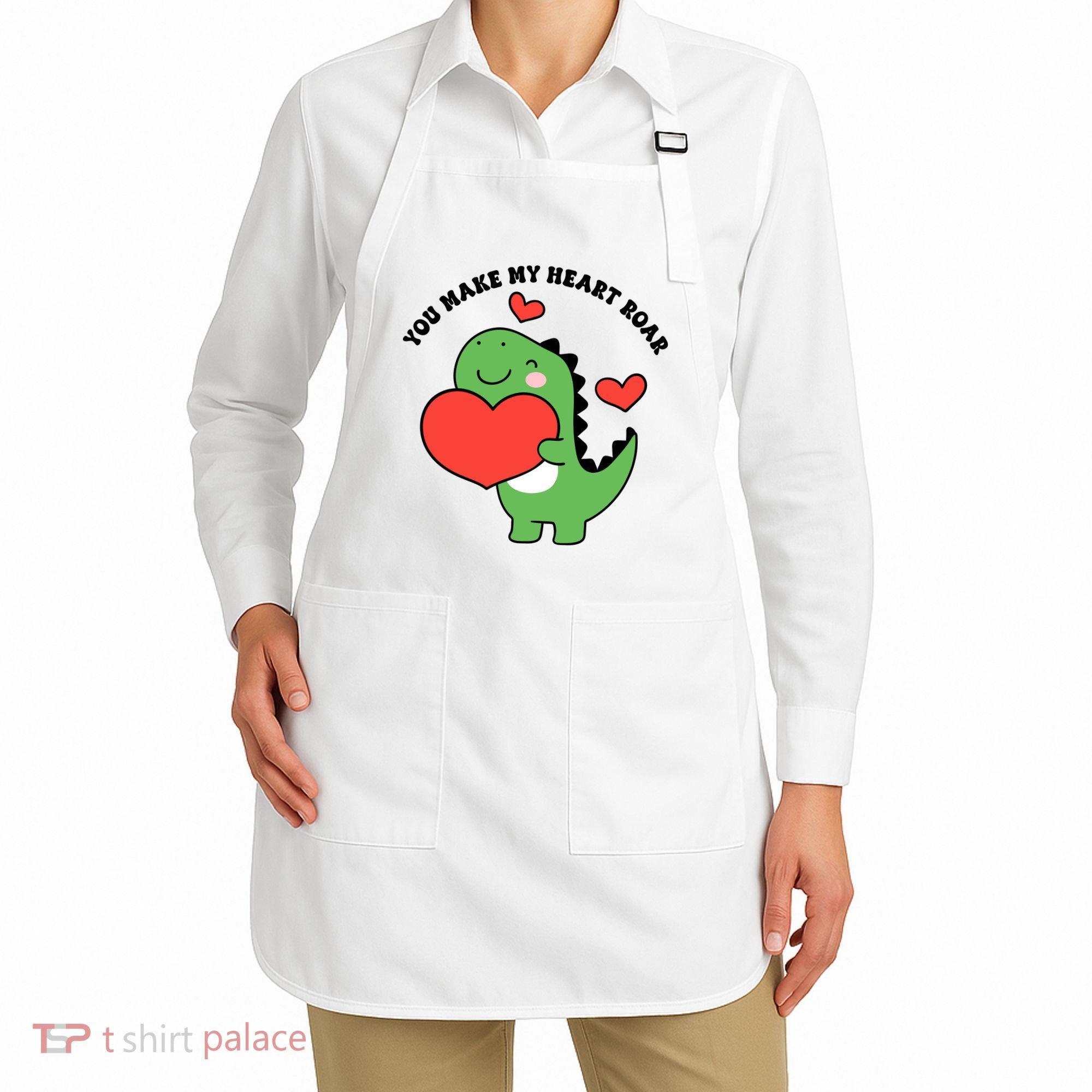 You Make My Heart Roar Valentines Day Cute Dinosaur Apron