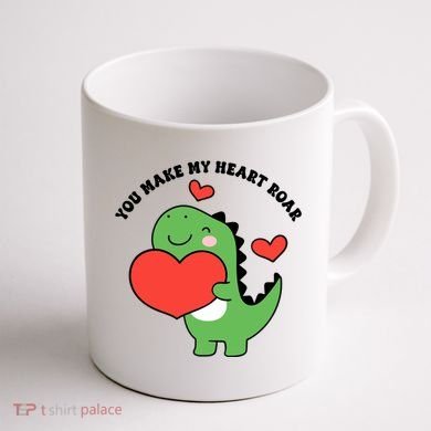You Make My Heart Roar Valentines Day Cute Dinosaur Coffee Mug back
