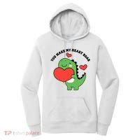 You Make My Heart Roar Valentines Day Cute Dinosaur Women's Hoodie thumb 0