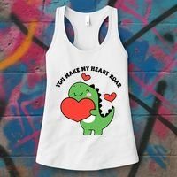 You Make My Heart Roar Valentines Day Cute Dinosaur Women's Tank Top thumb 3