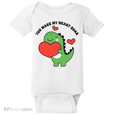 You Make My Heart Roar Valentines Day Cute Dinosaur Baby Bodysuit