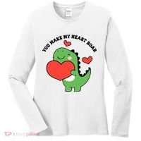 You Make My Heart Roar Valentines Day Cute Dinosaur Women's Long Sleeve Shirt thumb 0