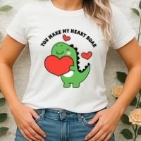 You Make My Heart Roar Valentines Day Cute Dinosaur Women's T-Shirt thumb 2