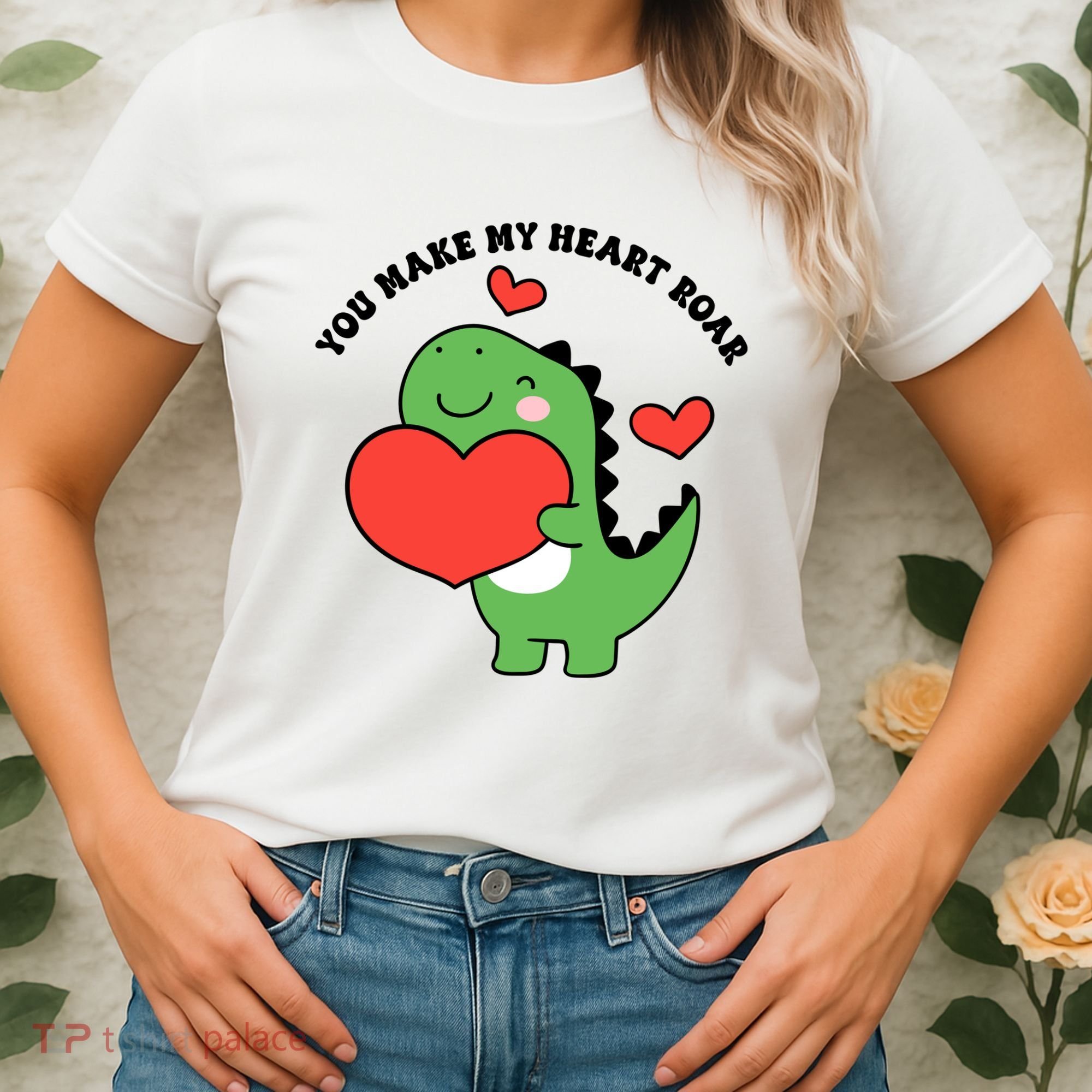 You Make My Heart Roar Valentines Day Cute Dinosaur Women's T-Shirt