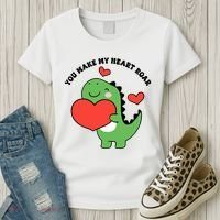 You Make My Heart Roar Valentines Day Cute Dinosaur Women's T-Shirt thumb 3