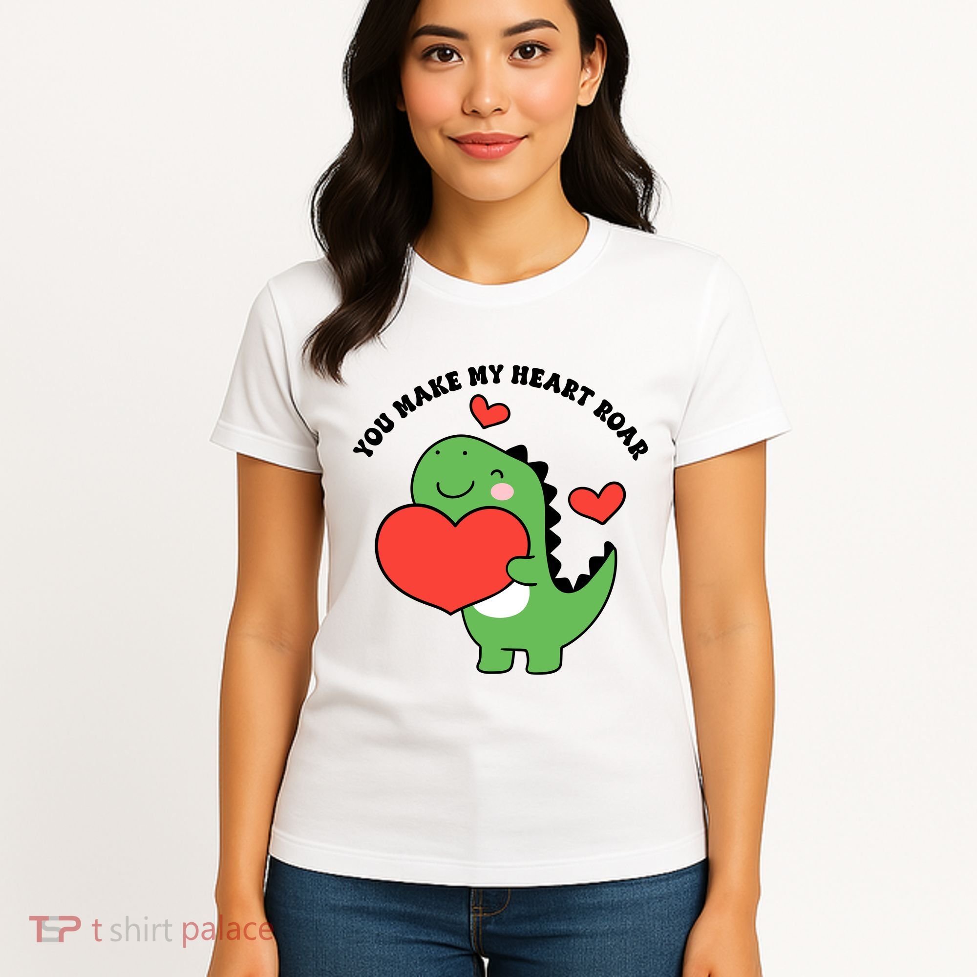 You Make My Heart Roar Valentines Day Cute Dinosaur Women's T-Shirt
