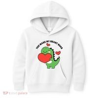 You Make My Heart Roar Valentines Day Cute Dinosaur Kids Hoodie thumb 0