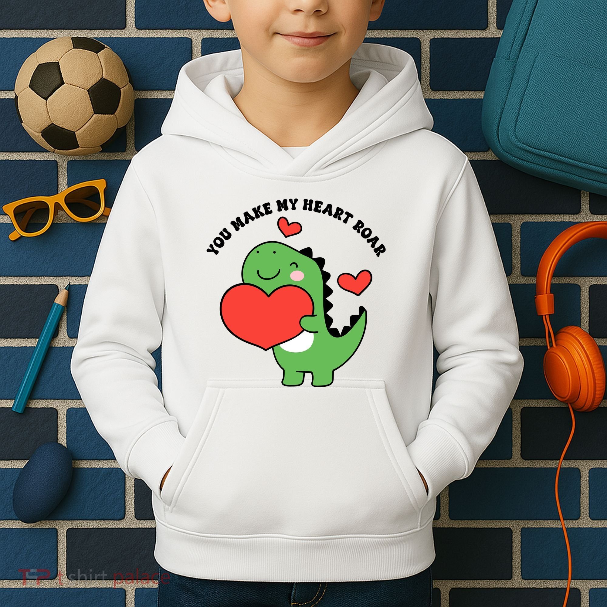 You Make My Heart Roar Valentines Day Cute Dinosaur Kids Hoodie