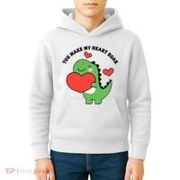 You Make My Heart Roar Valentines Day Cute Dinosaur Kids Hoodie thumb 4
